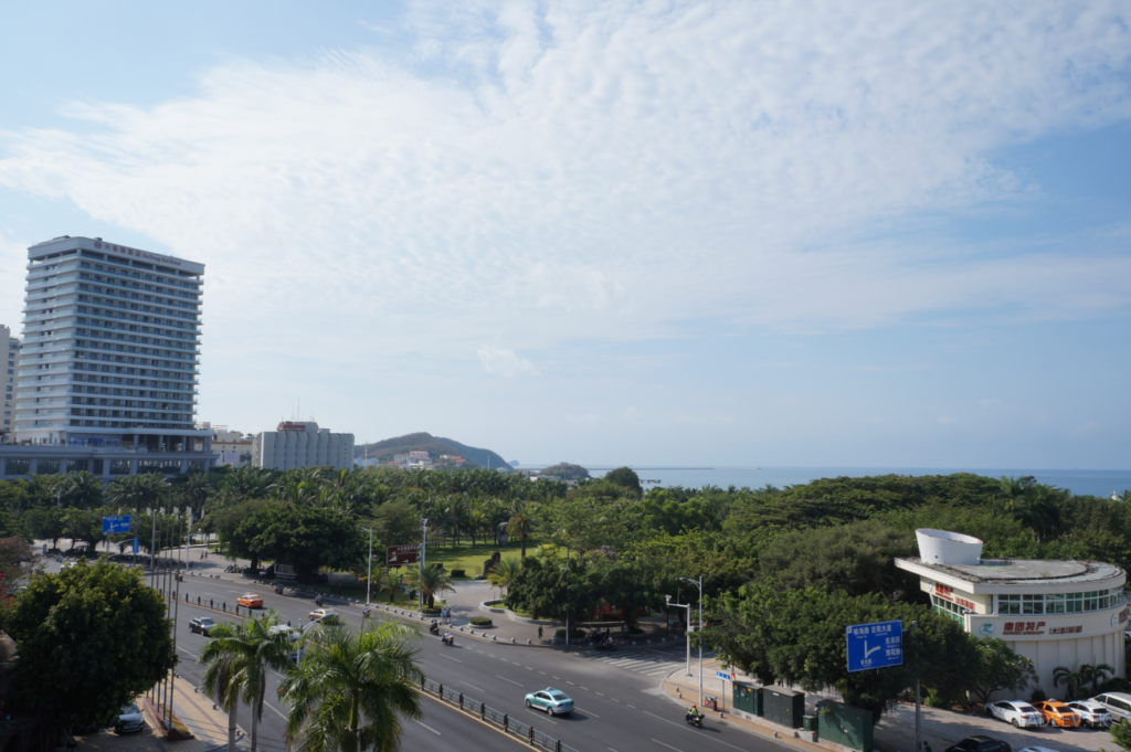 Balcony view from Linda Seaview Hotel rooms at Da Dong Hai Park, Sanya, Hainan, China