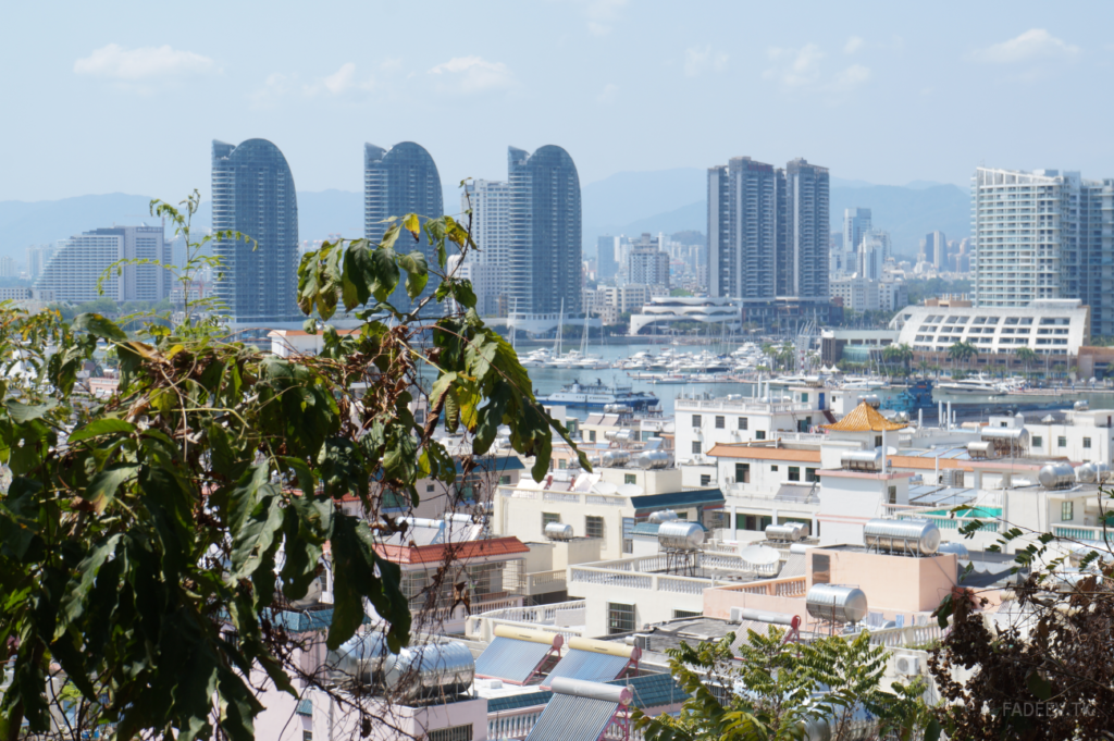 Roofs, skyscrapers and yachts. Sanya, Hainan, China